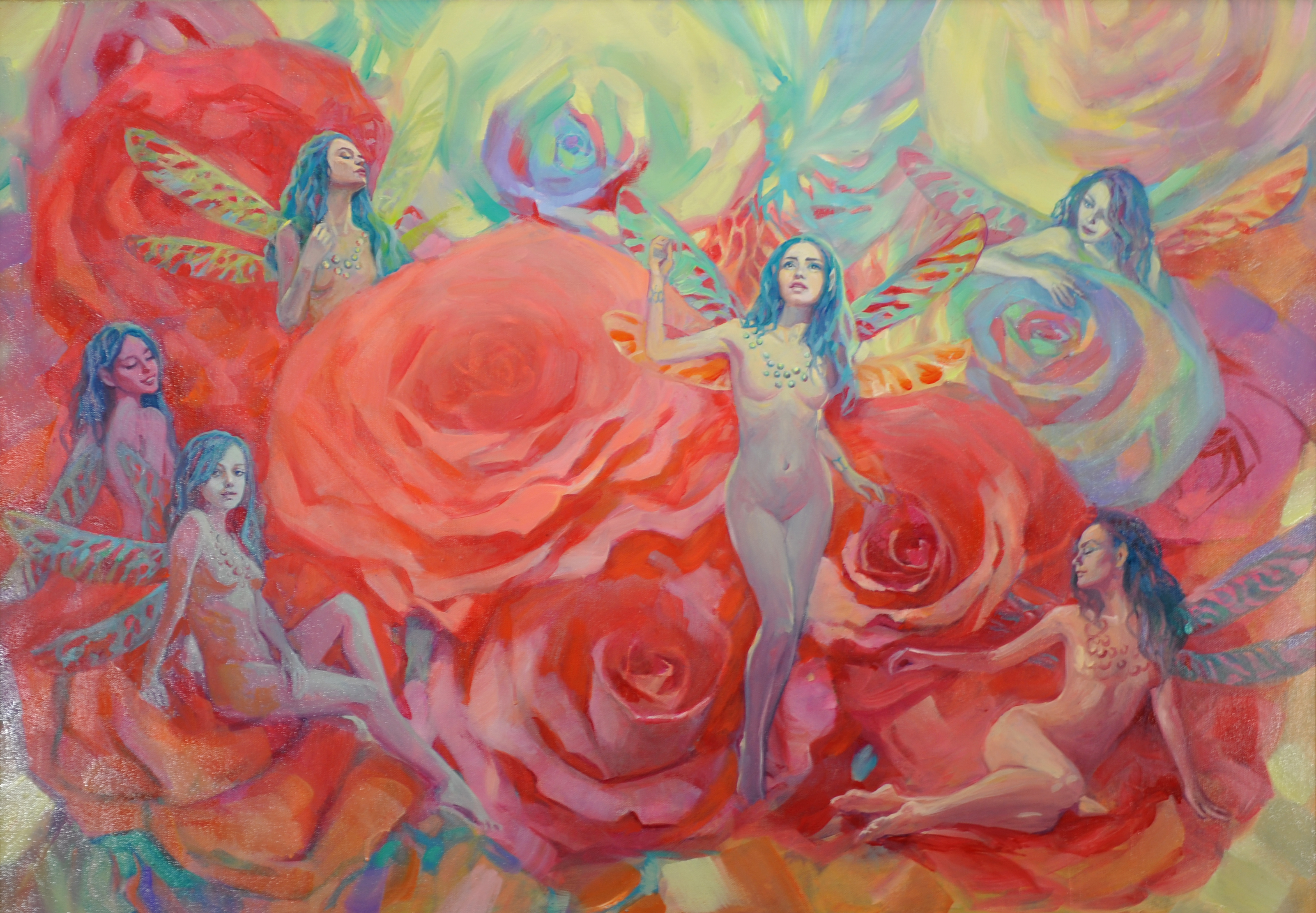 Elfen und Rosen, detail, original 70 x 100